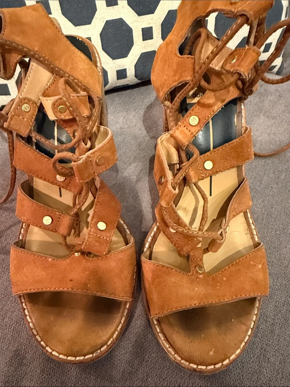 Dolce Vita Brown Lace-Up Suede Block Heel Sandals